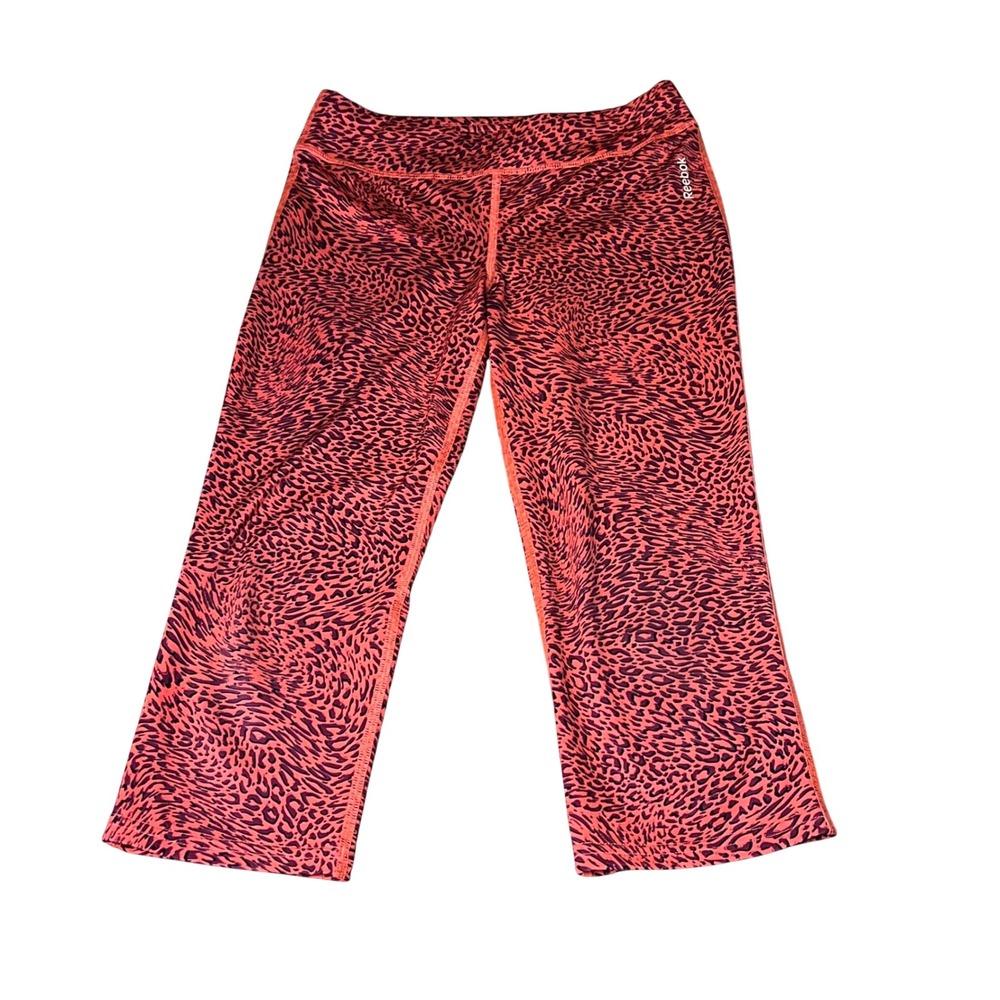 Reebok Girls Pink Purple Cheetah Animal Print Capri Leggings Size M 10-12